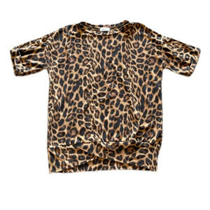 Riah Fashion Leopard Print Short Sleeve Blouse Women’s Large